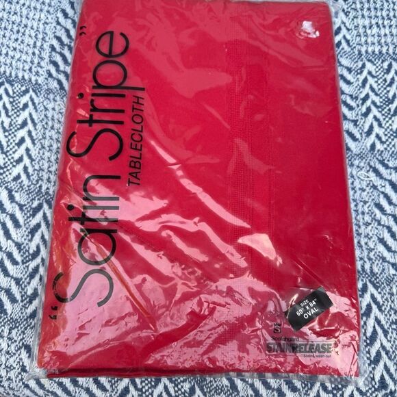 Vintage Satin Stripe Red Tablecloth - Picture 1 of 5